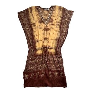 PLUNGE Women's Brown Sheer Embellished Sequin V-Neck Swimsuit Cover Up O/S